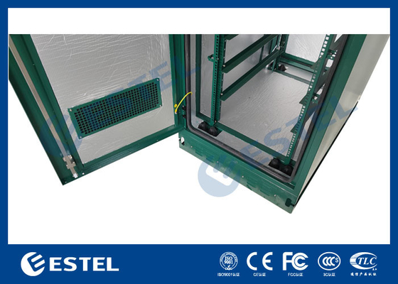 19' Rack Outdoor Telecom Cabinet สีเขียว พร้อมเครื่องปรับอากาศและพัดลม 500W